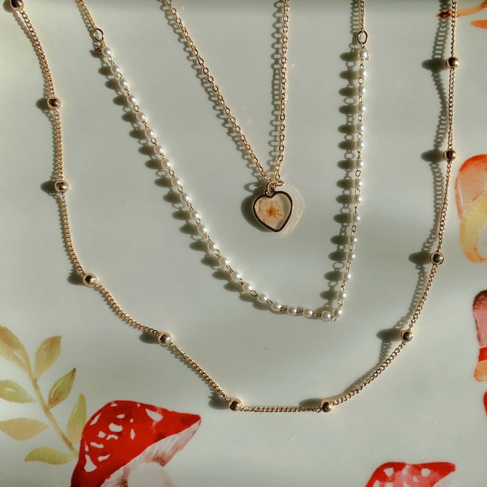 Three Tiered Pressed Flower Necklace